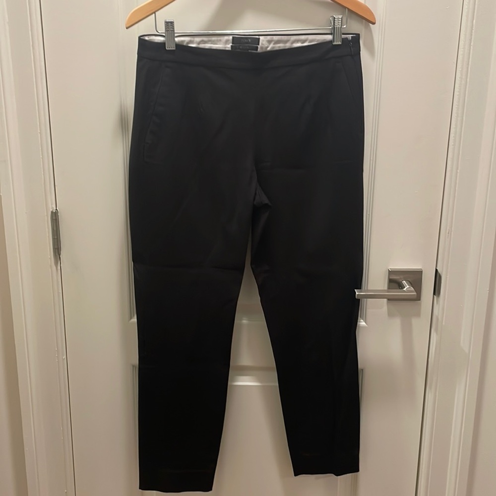 J Crew Martie Pants Bi Stretch Cotton Black Flat Front Cropped Size 8